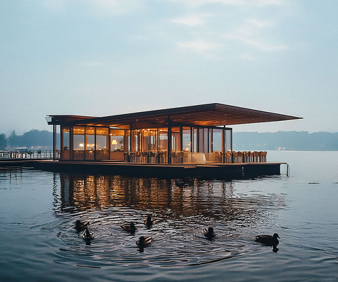 Floating Restaurant above the lake