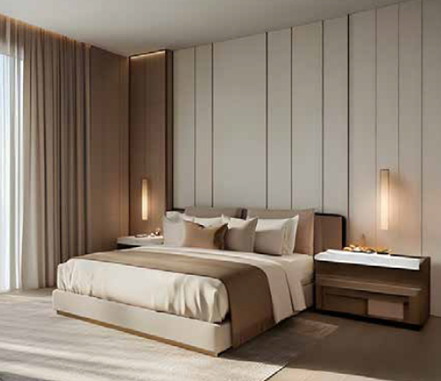 Master bedroom with paneled feature wall