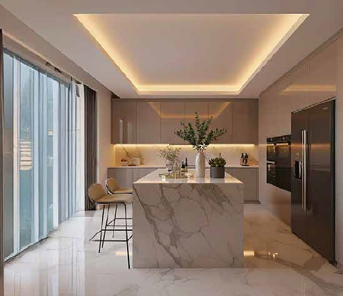 Modern kitchen with marble island