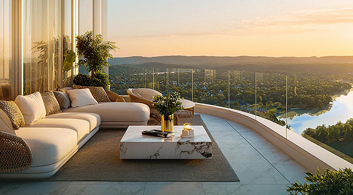 Panoramic sunset view from balcony